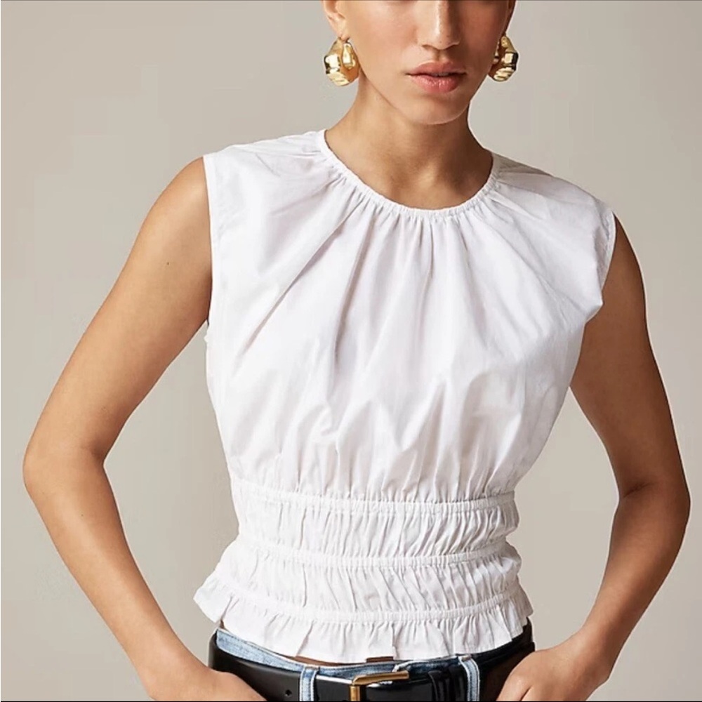 J. Crew Hyacinth Top - 100% Cotton - Small White Smocked Blouse